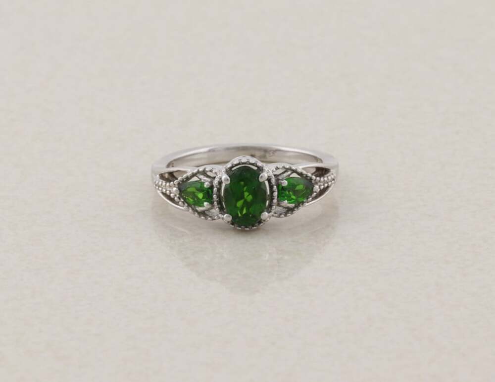 Sterling Silver Green Tourmaline Ring Size 9 1/4